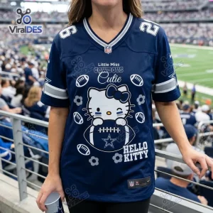 Front view of Dallas Cowboys x Hello Kitty custom football jersey worn in a stadium.