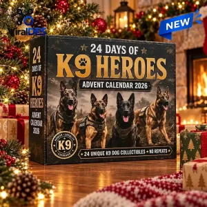 Front view of the K9 Heroes Advent Calendar 2026 box featuring German Shepherds.