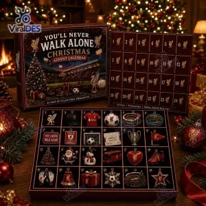 Front view of Liverpool FC Advent Calendar 2026 with open doors revealing twenty-four numbered collectible items.