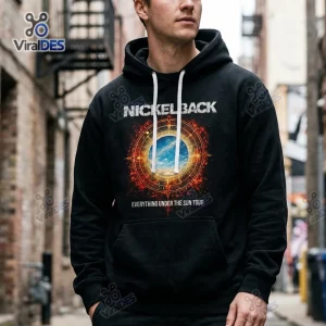 Front view of a black Nickelback Everything Under The Sun Black Hoodie worn outdoors.