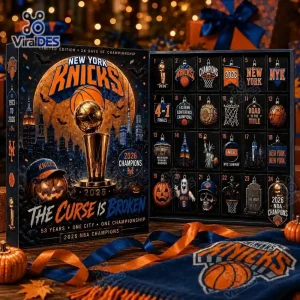 Front view of New York Knicks 2026 Championship Advent Calendar with 24 numbered doors.