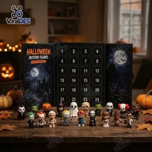 Front view of Horror Mystery Figures Advent Calendar with twenty four numbered doors and mini monster figurines.