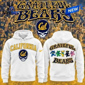 Front and back view of the California Golden Bears Grateful Dead white hoodie featuring graphic prints.