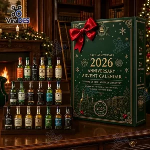 Front view of green Jameson Irish Whiskey 2026 Anniversary Advent Calendar with miniature bottles.