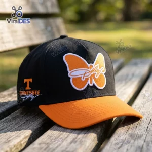 Side view of Tennessee Volunteers Dolly Parton Tribute Baseball Cap on a wooden bench.