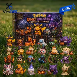 Front view of the Pokémon Spooky Halloween Advent Calendar 2026 box with a collection of Halloween-themed character figures.