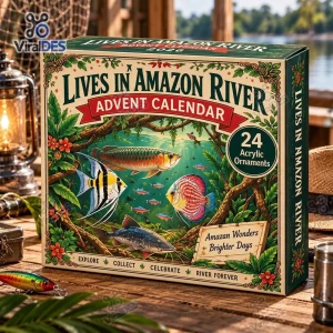 Front view of Amazon River Fish Species 2026 Advent Calendar box featuring illustrated aquatic wildlife graphics.