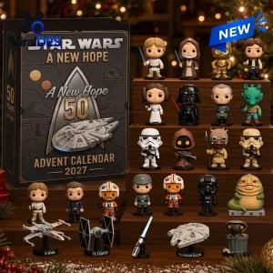 Front view of Star Wars A New Hope 50th Anniversary Advent Calendar with displayed vinyl figures.