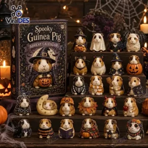 Front view of Spooky Guinea Pig Halloween Countdown Advent Calendar with box and tiny figurines.