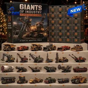Front view of Giants Ò industry Extreme Machines Advent Calendar with 24 toy vehicles.
