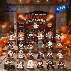 Front view of Cleveland Browns Halloween Advent Calendar 2026 with spooky ghost figurines.