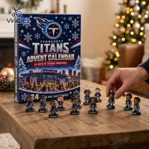 Front view of Tennessee Titans 2026 Advent Calendar box with mini figurines displayed on a table.