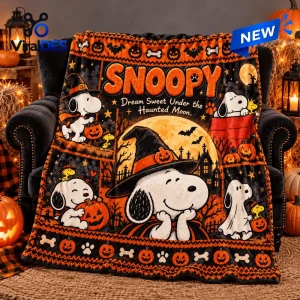 Snoopy Haunted Moon Halloween Fleece Blanket
