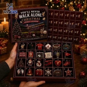 Front view of Liverpool FC Advent Calendar 2026 showing 24 numbered doors and collectible ornaments.