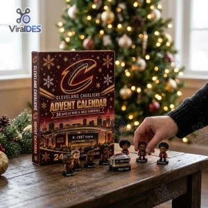 Cleveland Cavaliers 2026 Advent Calendar box displayed on a wooden table with miniature figures.