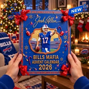 Front view of the Josh Allen Buffalo Bills 2026 Advent Calendar held in hands.