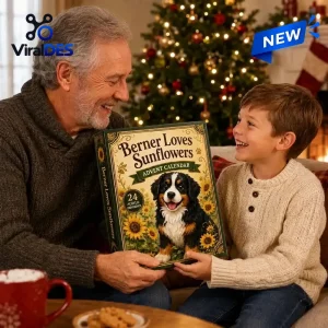 An older man and a young boy holding the Berner Loves Sunflowers Advent Calendar 2026.