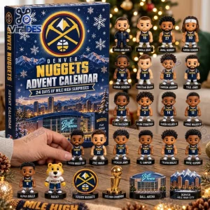 Front view of Denver Nuggets Basketball Advent Calendar with boxed set and figurines.