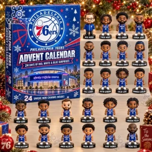 Front view of Philadelphia 76ers Basketball Advent Calendar 2026 with mini figurines.
