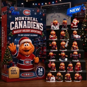 Front view of Montreal Canadiens Youppi! Mascot Advent Calendar 2026 box and miniature figurines.