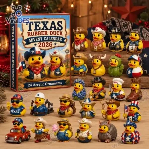 Front view of Texas Cowboy Rubber Duck Advent Calendar box with 24 acrylic duck figurines.