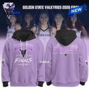 Front and back view of the Golden State Valkyries 2026 Finals Lavender Hoodie with black hood and cuffs.
