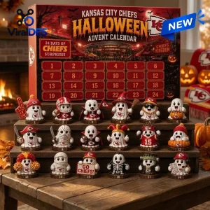 Front view of the Kansas City Chiefs Halloween Advent Calendar 2026 with twenty-four numbered figures.