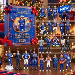 Front view of Josh Allen Buffalo Bills 2026 Advent Calendar box with miniature figurines.