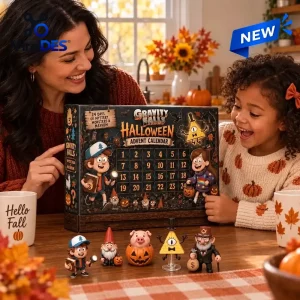 A woman and a young girl opening the Gravity Falls Halloween Advent Calendar 2026 at a table.