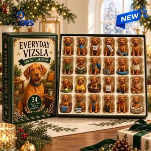 Open Everyday Vizsla Dog Advent Calendar 2026 box revealing 24 miniature dog figurines.