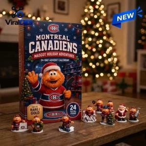 Front view of Montreal Canadiens Youppi! Mascot Advent Calendar 2026 with figurines on table.