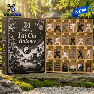 Front view of the 24 Days Of Tai Chi Balance Advent Calendar featuring numbered compartments with figurines.