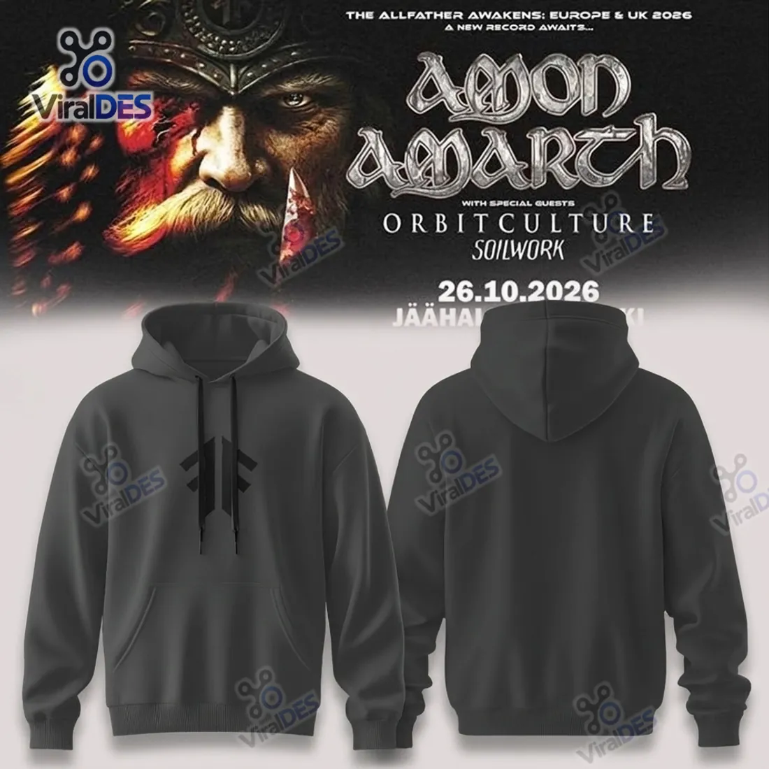 Amon Amarth Tour 2026 Dark Grey Hoodie Amon Amarth Tour 2026 Dark Grey Hoodie