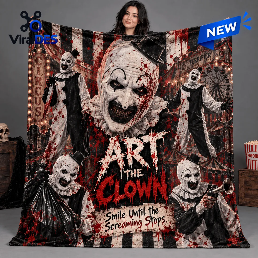 Art The Clown Portrait Bloody Fleece Blanket Art The Clown Portrait Bloody Fleece Blanket