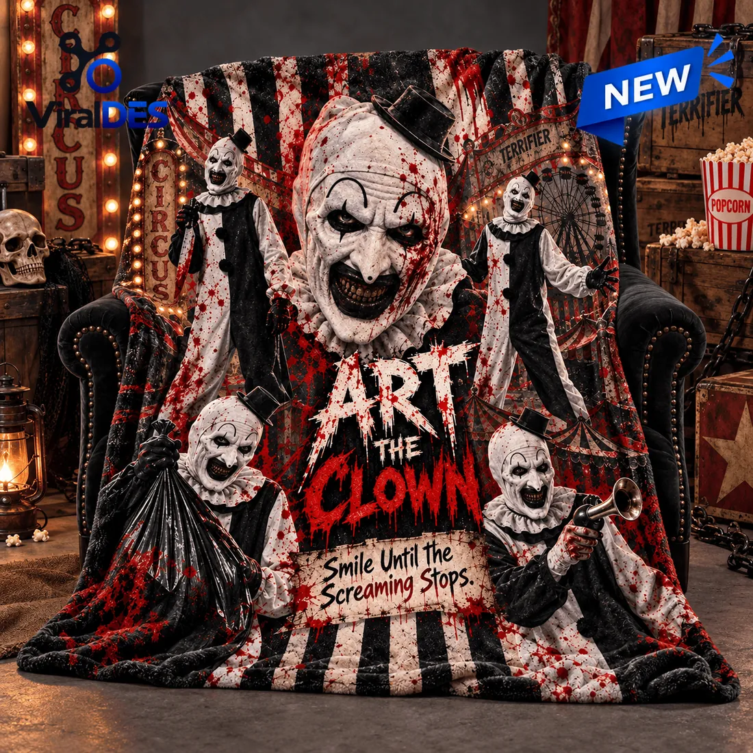 Art The Clown Portrait Bloody Fleece Blanket Art The Clown Portrait Bloody Fleece Blanket
