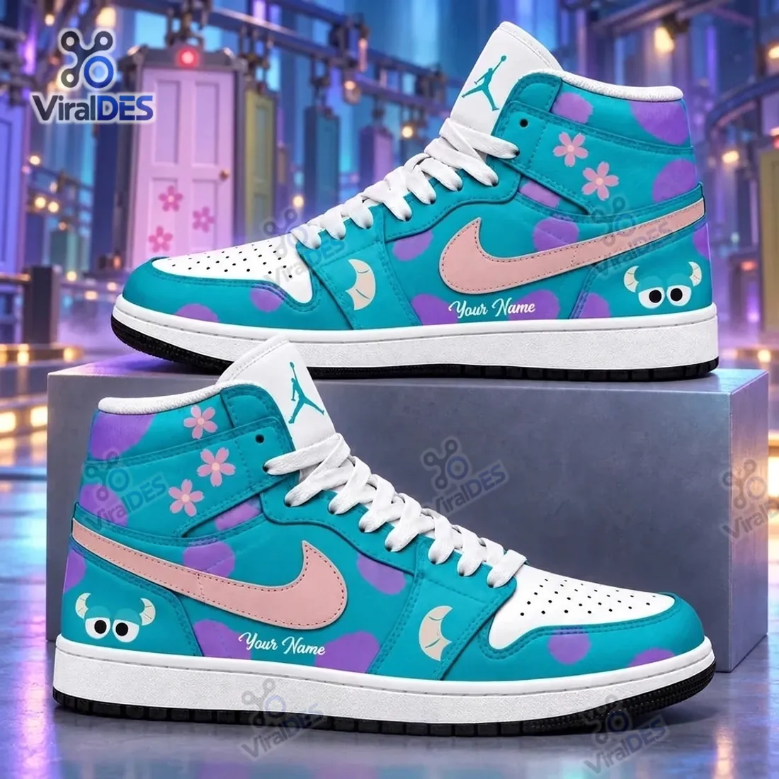 Blue Purple Monster Custom High Top Sneakers Blue Purple Monster Custom High Top Sneakers