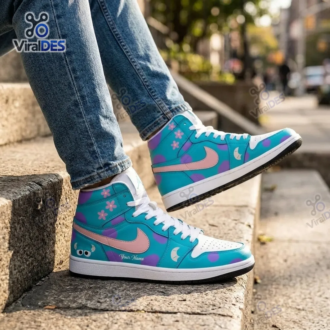 Blue Purple Monster Custom High Top Sneakers Blue Purple Monster Custom High Top Sneakers
