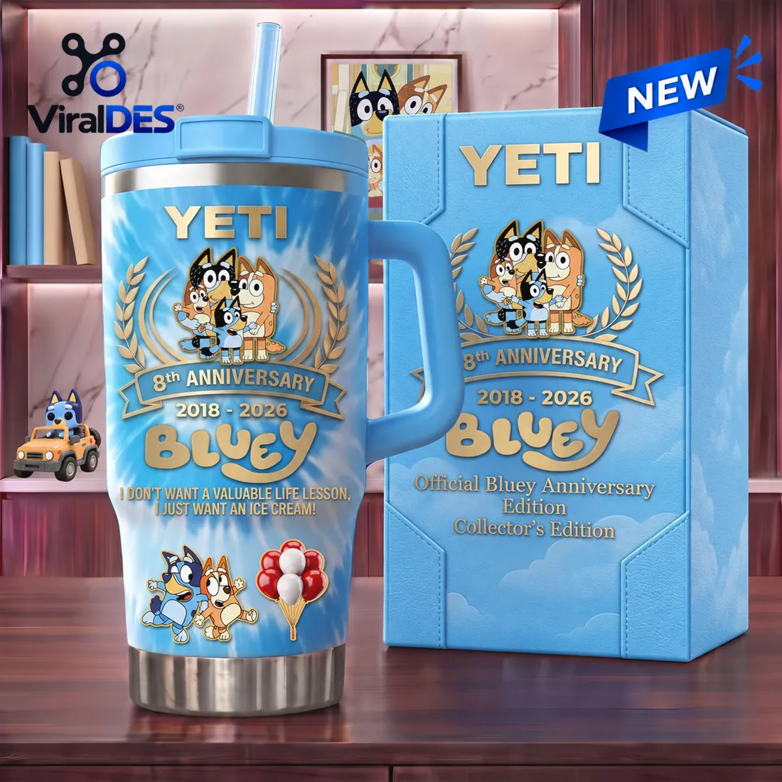 Bluey 8th Anniversary Blue Stanley Tumbler 40oz Bluey 8th Anniversary Blue Stanley Tumbler 40oz