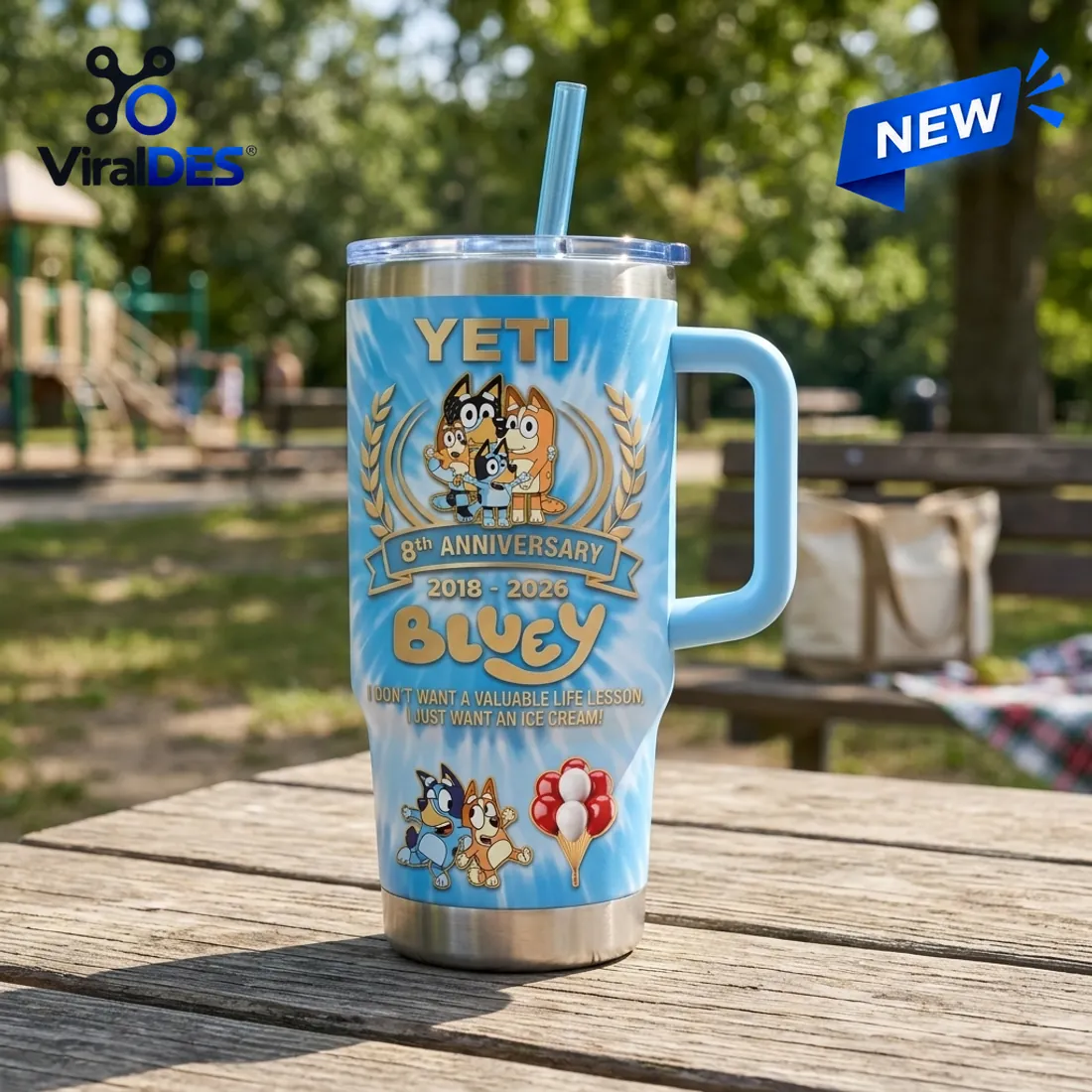Bluey 8th Anniversary Blue Stanley Tumbler Detail Profile