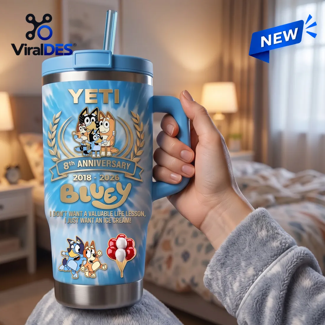 Bluey 8th Anniversary Blue Stanley Tumbler 40oz Bluey 8th Anniversary Blue Stanley Tumbler 40oz