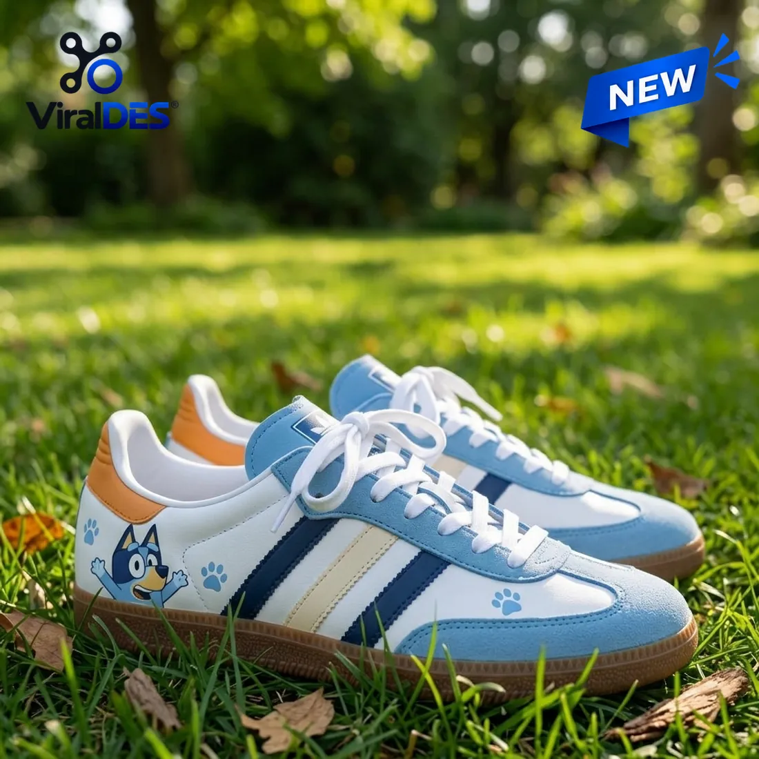 Bluey x Adidas Samba Light Blue Shoes Close-Up Detail