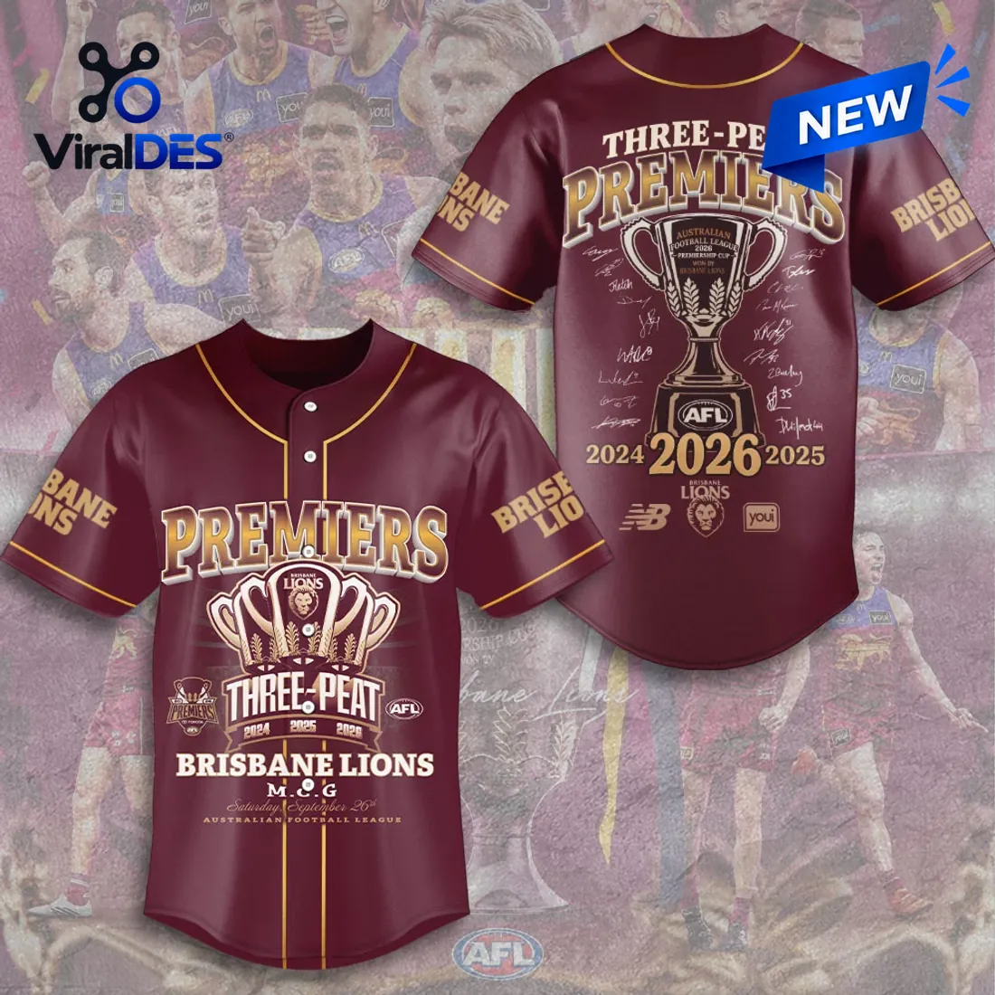 Brisbane Lions 2026 AFL Premiers Maroon Baseball Jersey Brisbane Lions 2026 AFL Premiers Maroon Baseball Jersey