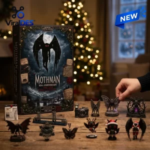 Front view of Mothman 60th Anniversary Cryptid Advent Calendar with figurines displayed on a table.