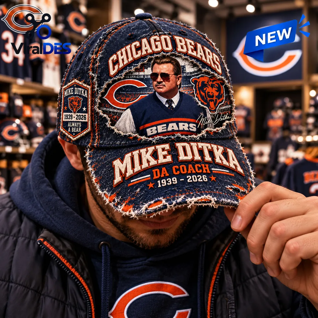 Chicago Bears Mike Ditka DA Coach 1936-2026 Denim Baseball Cap Chicago Bears Mike Ditka DA Coach 1936-2026 Denim Baseball Cap