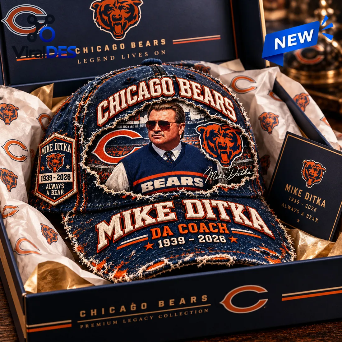 Chicago Bears Mike Ditka DA Coach 1936-2026 Denim Baseball Cap detail view 2