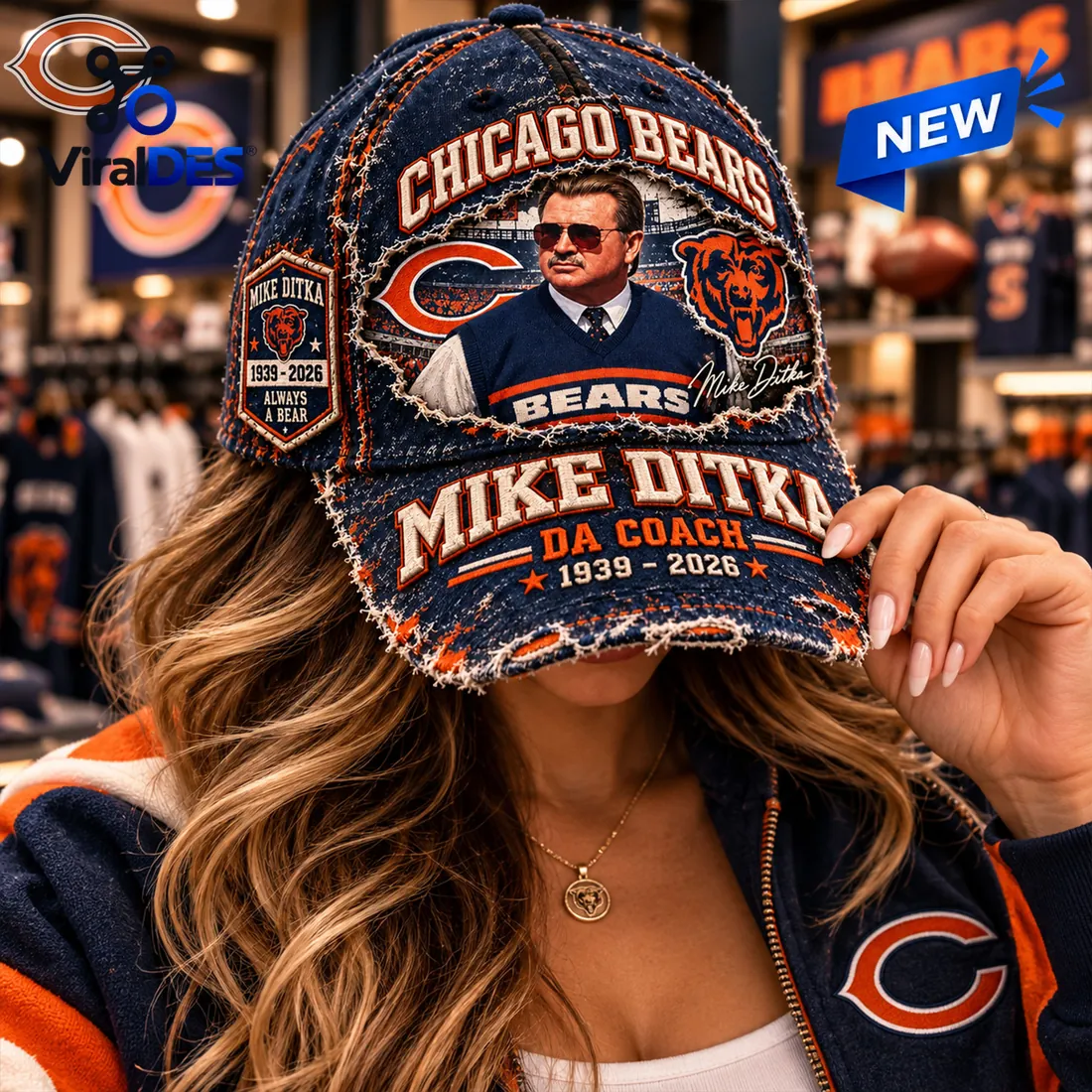 Chicago Bears Mike Ditka DA Coach 1936-2026 Denim Baseball Cap detail view 3