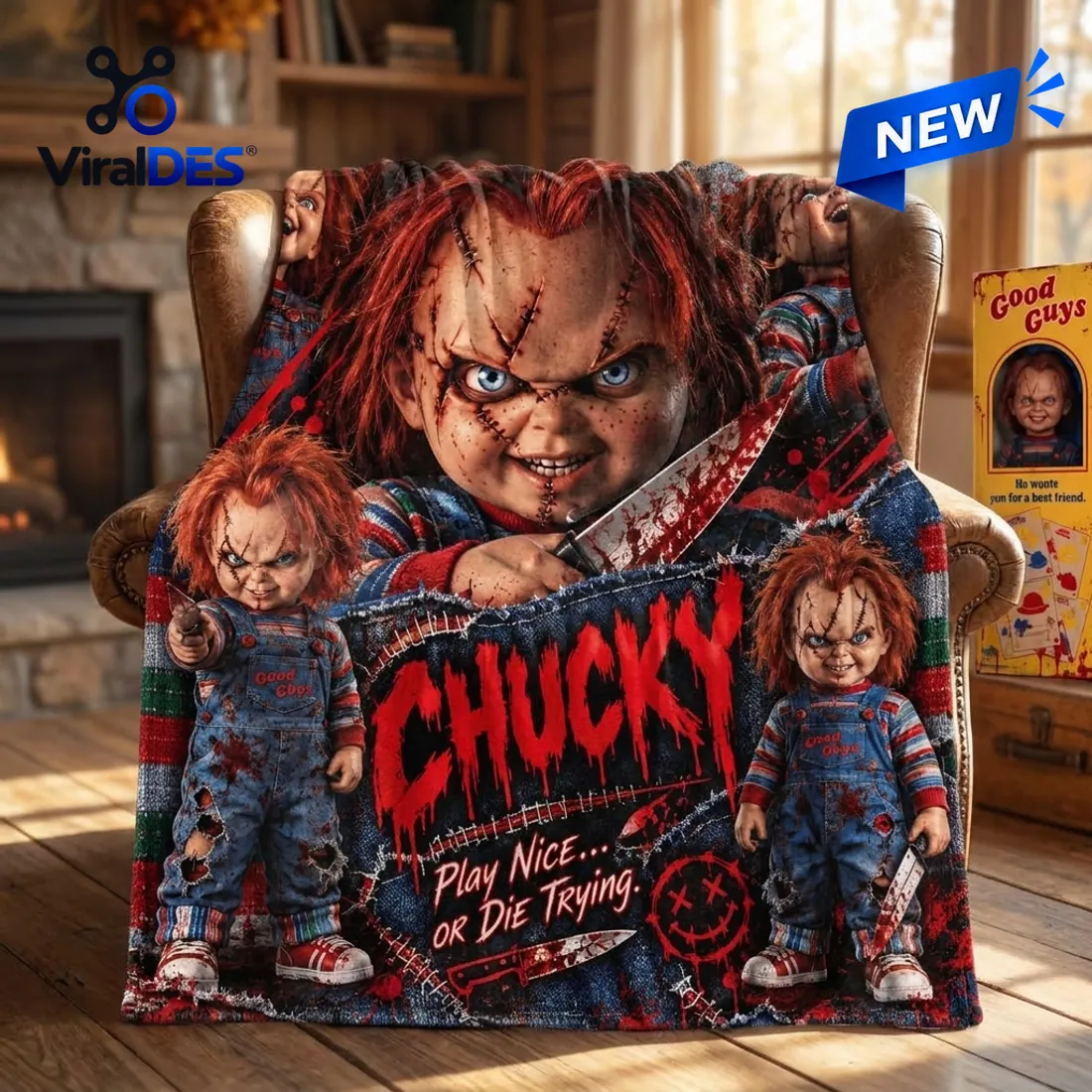 Chucky Scarred Doll Fleece Blanket Chucky Scarred Doll Fleece Blanket