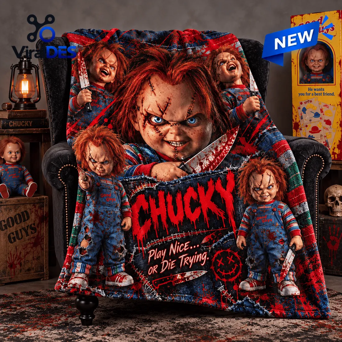 Chucky Scarred Doll Fleece Blanket Chucky Scarred Doll Fleece Blanket