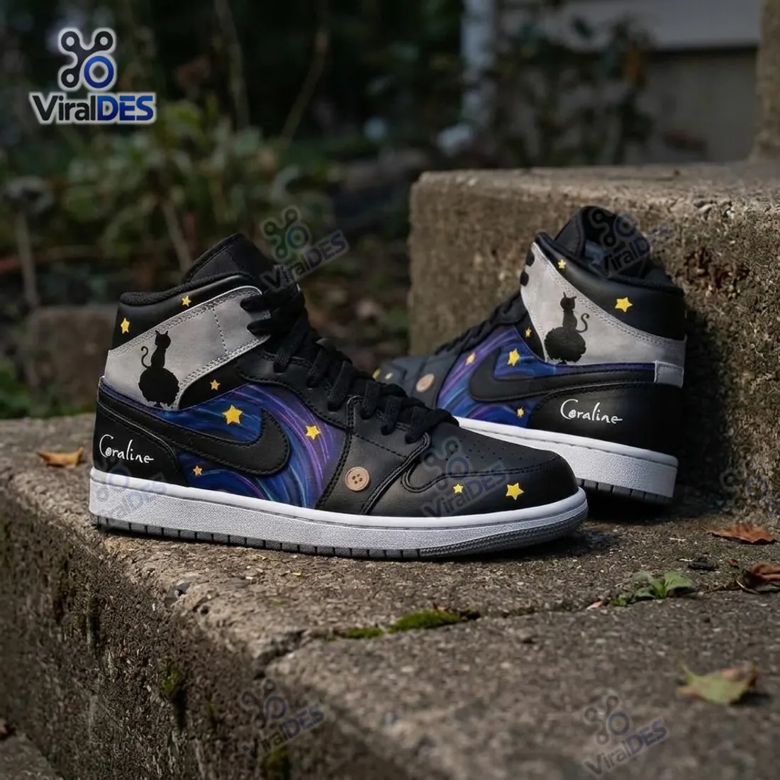 Coraline Black Cat Starry Night Air Jordan 1 Sneakers Coraline Black Cat Starry Night Air Jordan 1 Sneakers