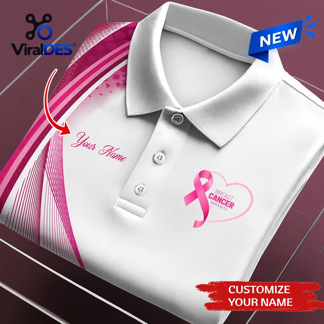 Custom Name Breast Cancer Awareness Polo Shirt Custom Name Breast Cancer Awareness Polo Shirt